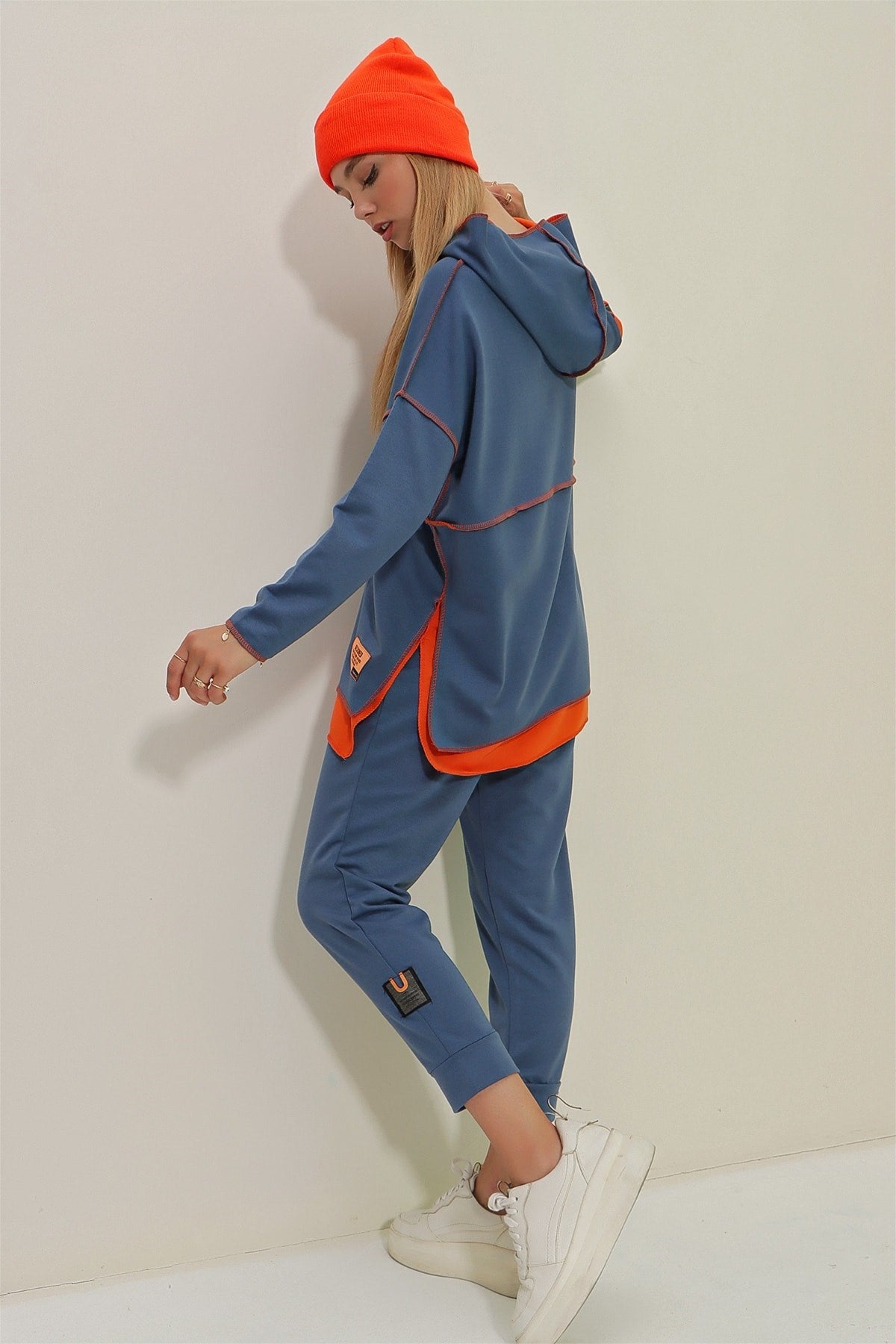 Women's Indigo Floor Hooded Sweatshirt And Tracksuit Two-piece Suit Alc-x7144