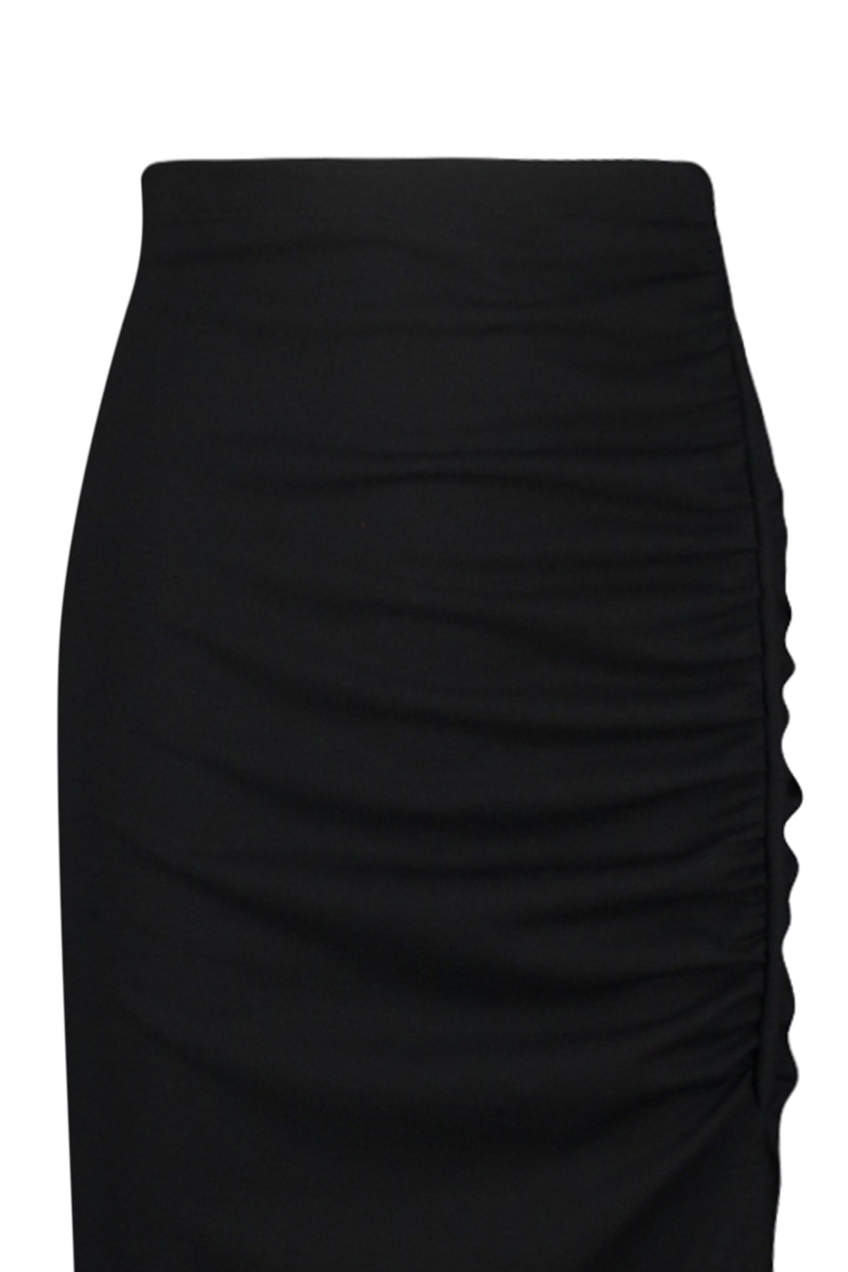 Black Drape And Slit Detailed Crepe Fabric Midi Knit Skirt Twoss23et00316