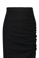 Black Drape And Slit Detailed Crepe Fabric Midi Knit Skirt Twoss23et00316