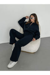 Navy Blue Zipper Sweat Pants Suit 24k98504