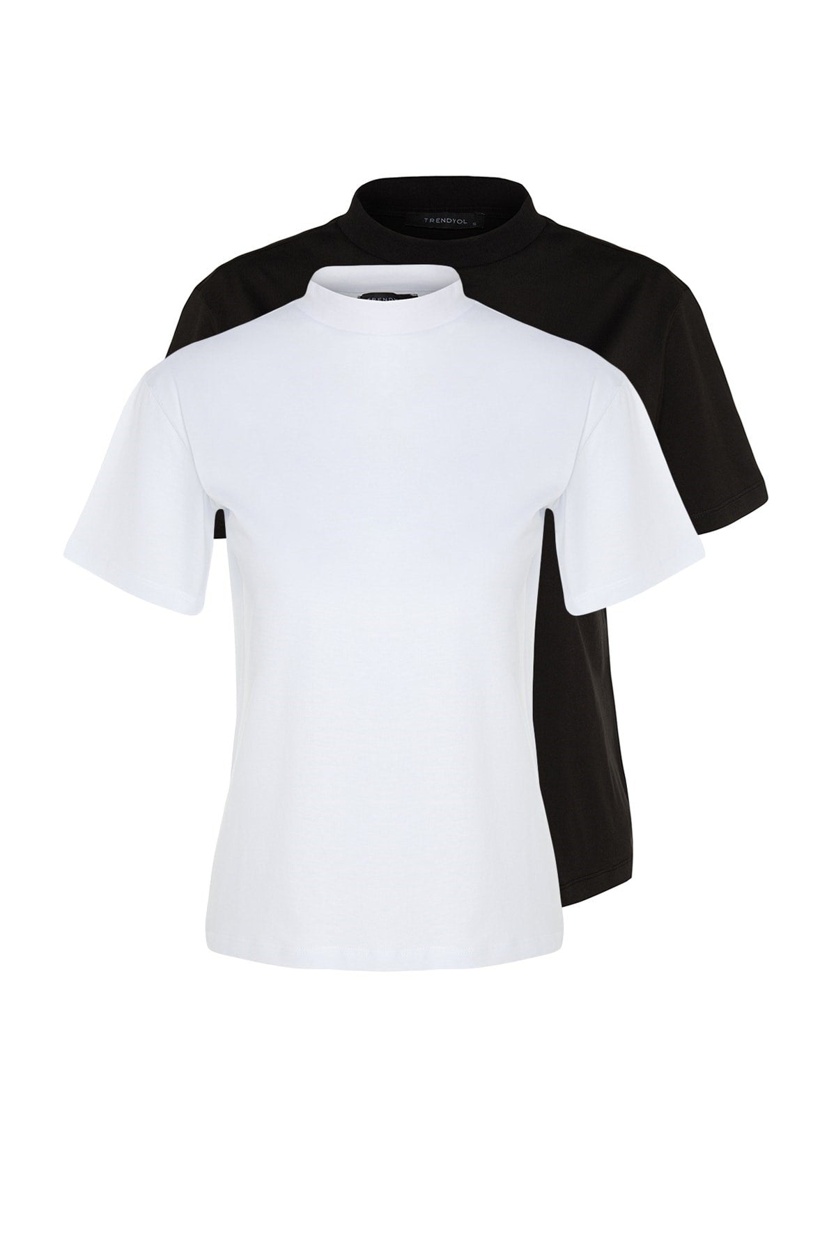 White-black 2-pack 100% Cotton Basic Stand-up Collar Knitted T-shirt Twoss20ts1500