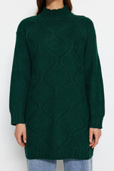 Dark Green Openwork Knit Pattern Knitwear Sweater Tctaw24ak00056