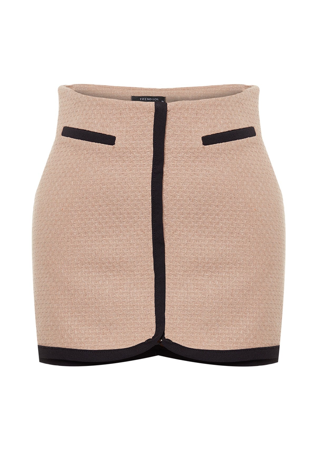 Beige Stripe Detailed Tweed Woven Shorts Skirt Twoaw24sr00058