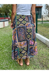 Ethnic Pattern Flared Skirt With Elastic Waist 1207