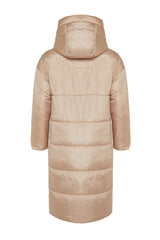 Beige Hooded Water Repellent Long Inflatable Coat Twoaw24mo00136