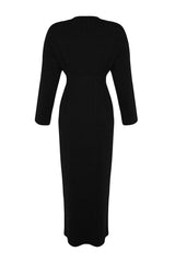 Black Belted Ribana Knitwear Dress Tctaw24eb00008