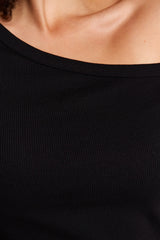 Black Boat Neck Camisole Knitted Blouse Tbbaw24af00002