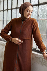 Danila Handle Ribbed Abaya - Taba Ms00tz6024