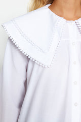 Ecru Baby Collar Woven Cotton Shirt Tctss22go0335