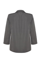 Grey Double Breasted Closure Lined Blazer Jacket Tbbaw24ag00003