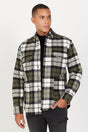 Men's Khaki-ecru Oversize Loose Cut Buttoned Collar Plaid Pattern Lumberjack Winter Shirt Jacket 4a2