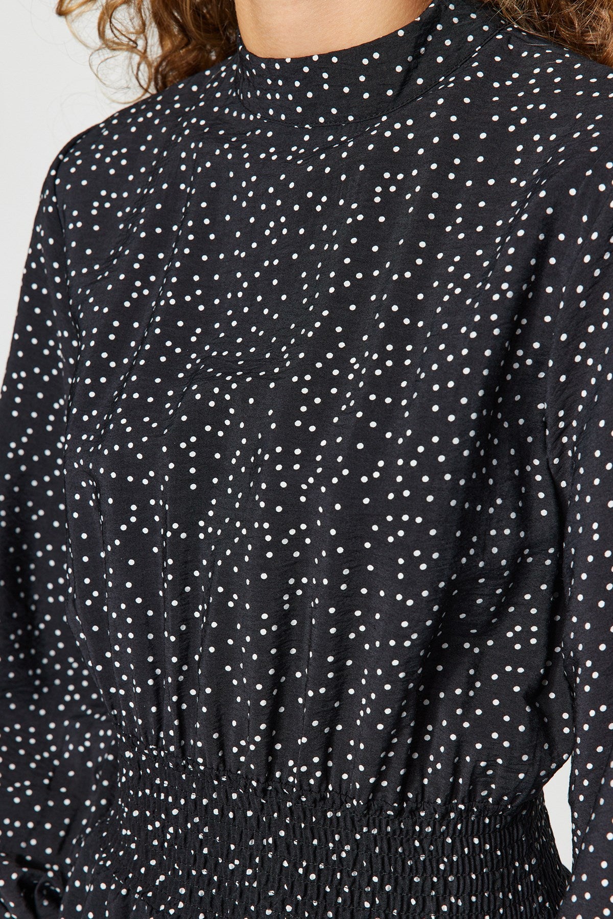 Black Polka Dot Waist Gipe Detailed Woven Dress Tctaw24eb00098