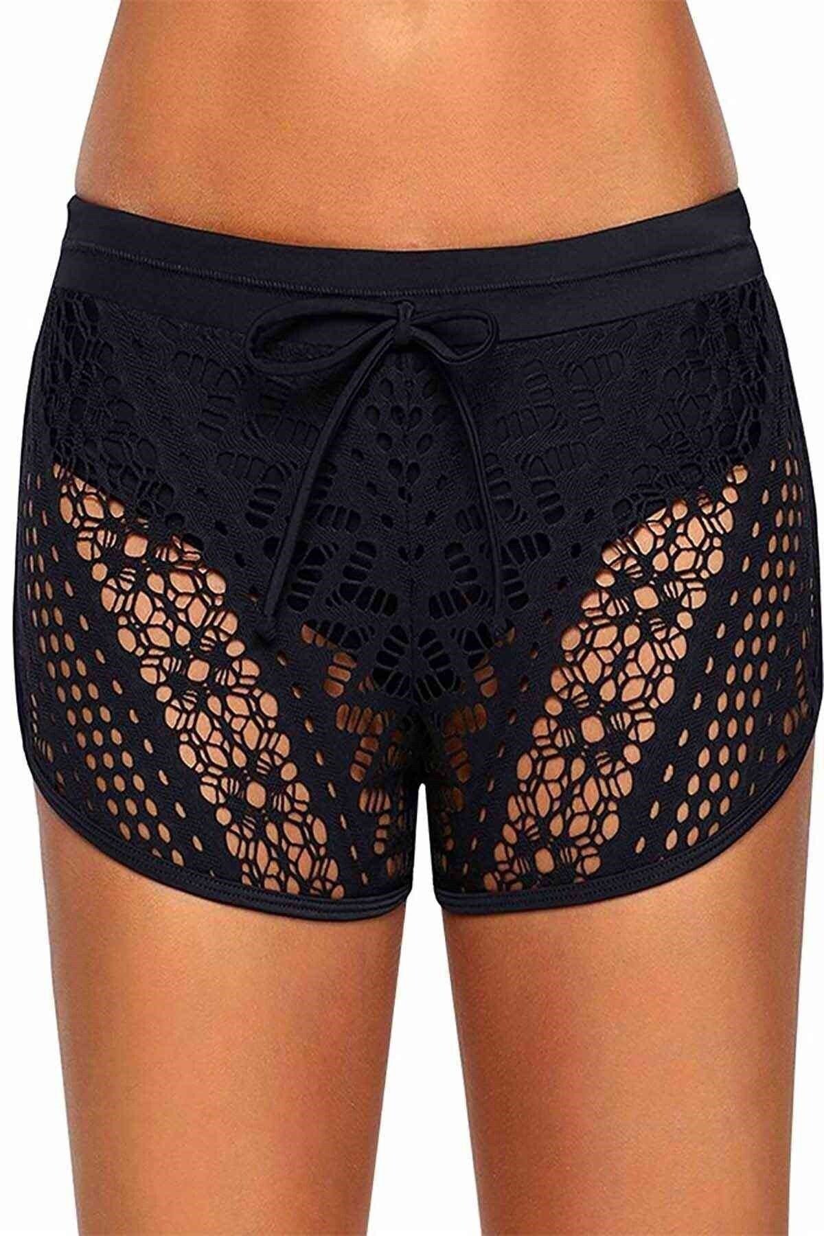 Lace Marine Shorts Combined Bikini Bottom Black Ms4118