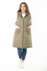 Women's Plus Size Khaki Front Dermal Hooded Quilted Lined Long Coat 65n37107