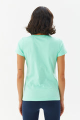 Women's Turquoise V Neck Basic 100% Cotton Casual And Sports Solid Color Short Sleeve T-shirt 8087 T