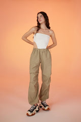 Parachute Pants With Adjustable Waist And Leg Elastic Beige Halparasutpants