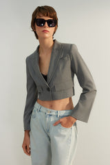 Grey Limited Edition Crop Woven Blazer Jacket Twoaw24bc00090