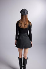 Bell Pattern A Cut Mini Cashmere Mira Skirt Grey Hlfw24-00042