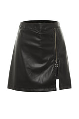 Black Zipper Faux Leather Woven Shorts Skirt Twoaw23sr00010