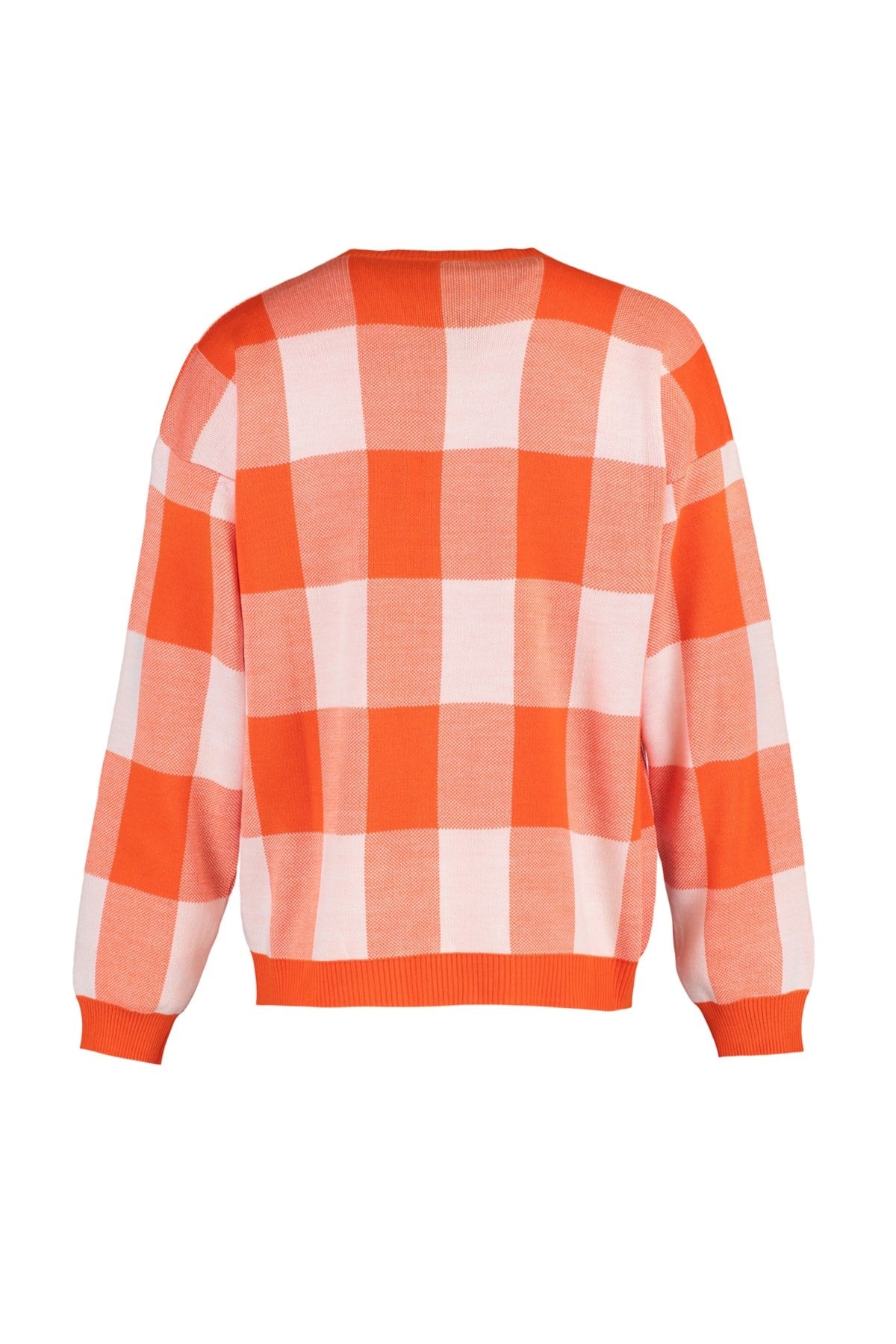 Orange Mens Oversize Fit Wide Pattern Crew Neck Plaid Pattern Knitwear Sweater Tmnaw23kz00045