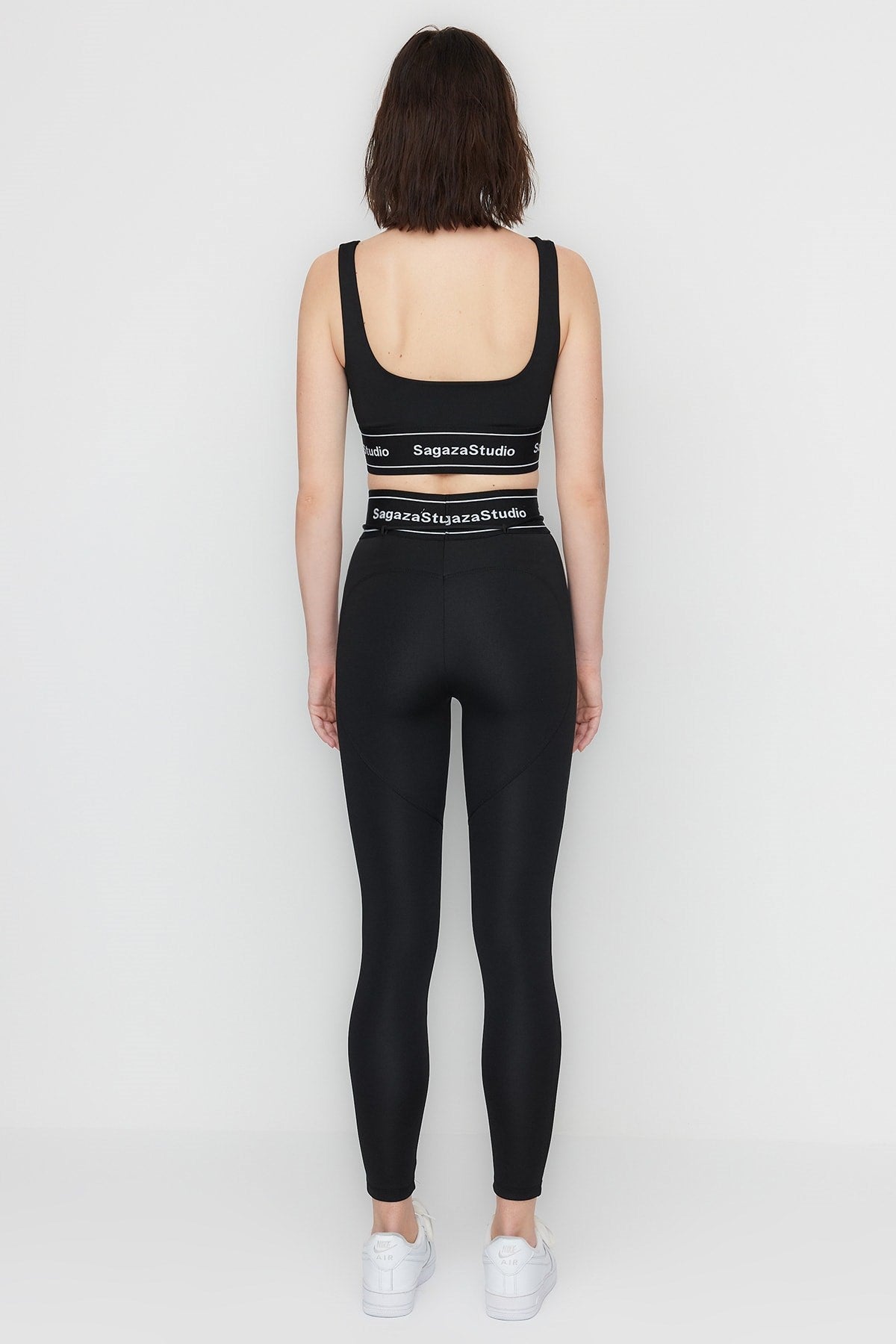 X Sagaza Studio Black Jumper Lanyard Bib Detailed And Push Up Stitched Sports Leggings Tclss23ty0000