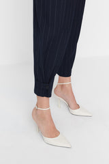 X Sagaza Studio Navy Blue Striped Leg Detailed Pants Tpraw23pl00039