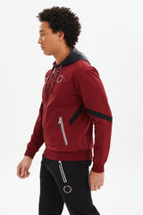 Men's Burgundy Hooded Pocket Zipper Solid Color Sport&casual Tracksuit Top Tracksuit 0696 Tb23ml01s0