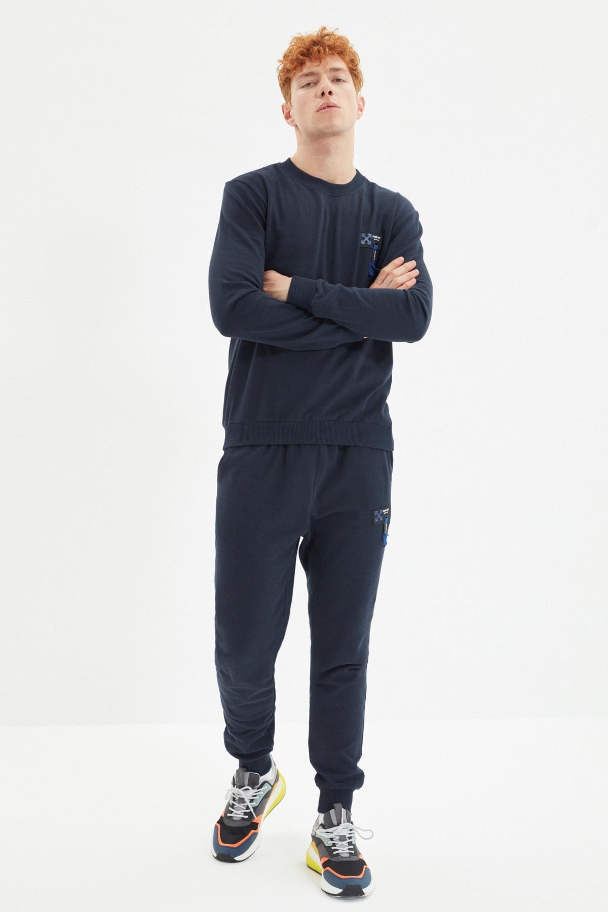 Navy Blue Men's Regular/regular Fit Labeled Inner Soft Feather Cotton Tracksuit Tmnaw21em0060