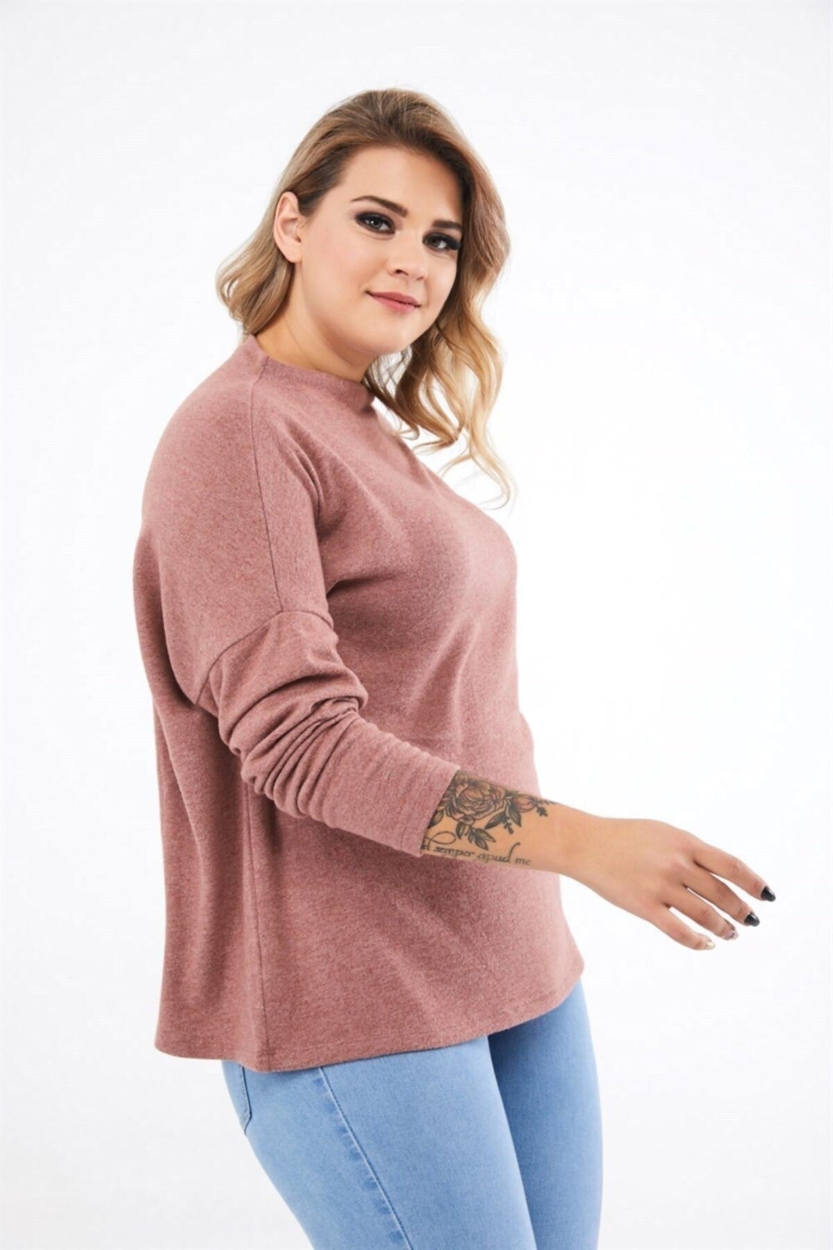 Women's Dusty Rose Scoop Neck Long Sleeve Knuckle Sweater Pra-2633929-599614