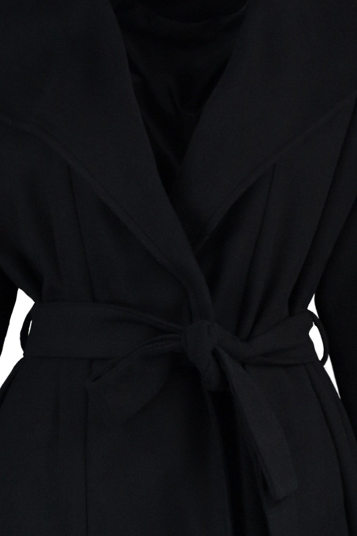 Black Belted Wide Collar Oversize Cashmere Coat Tbbaw23kb00001