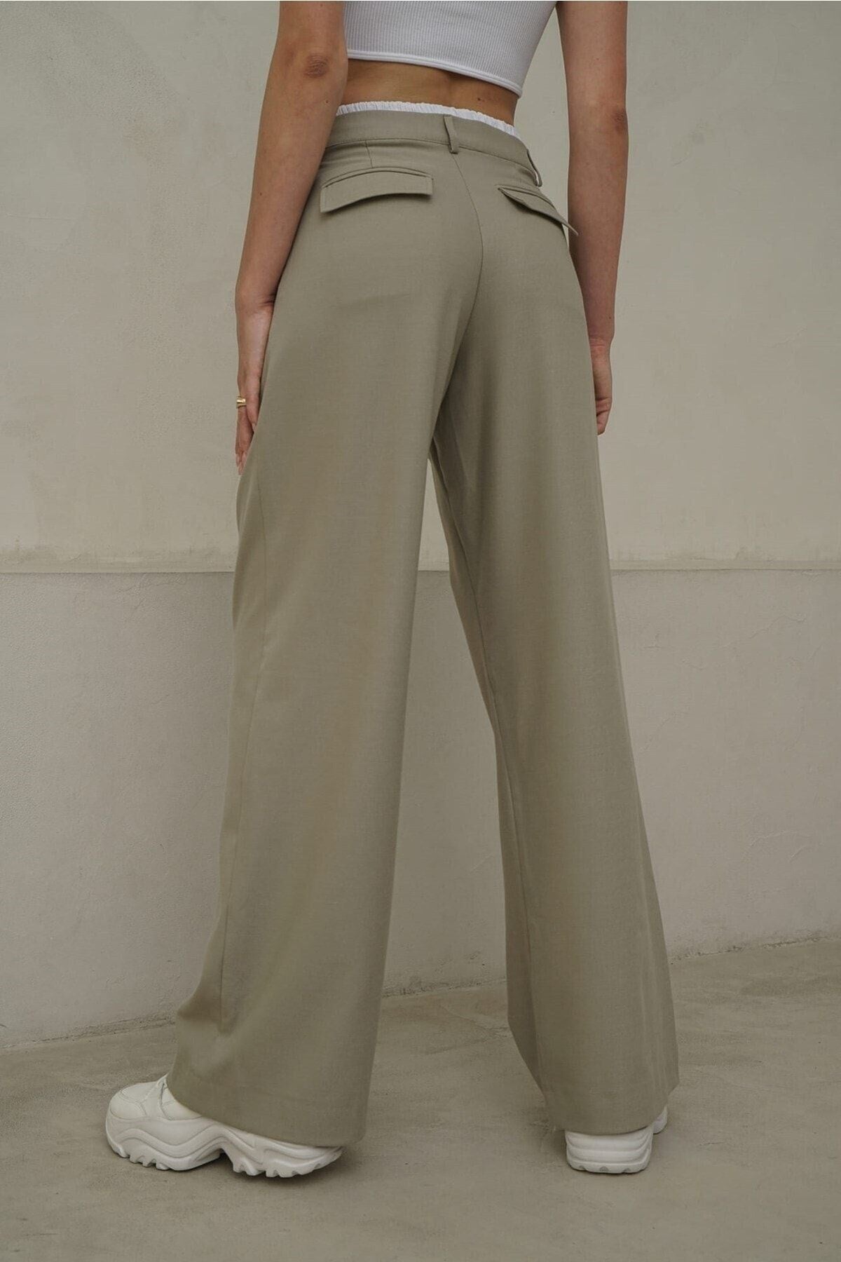 Poppy Boxer Detail Olive Green Palazzo Pants 2106