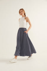 Gray Flared Skirt Brglbktset001