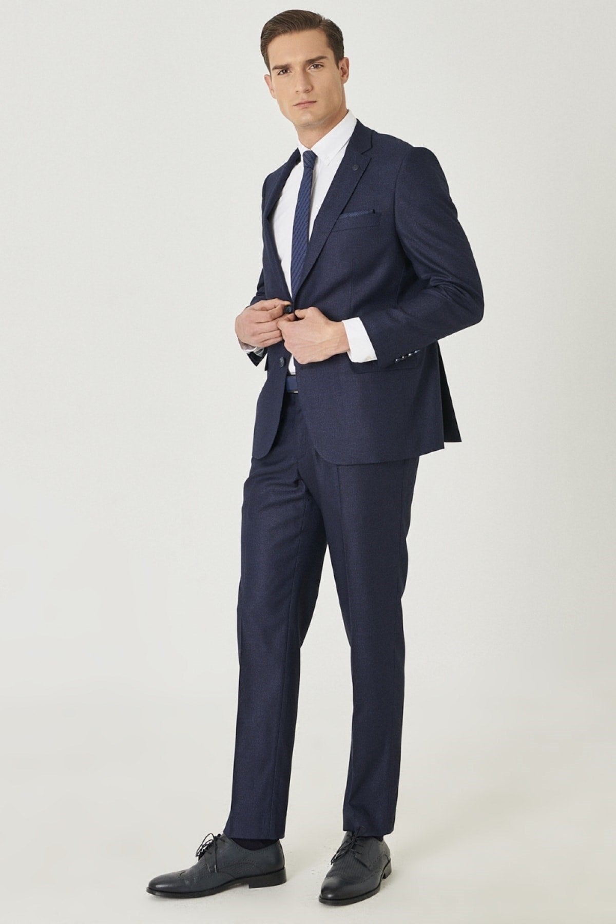 Men's Navy Regular Fit Patterned Suit 4a3022100116