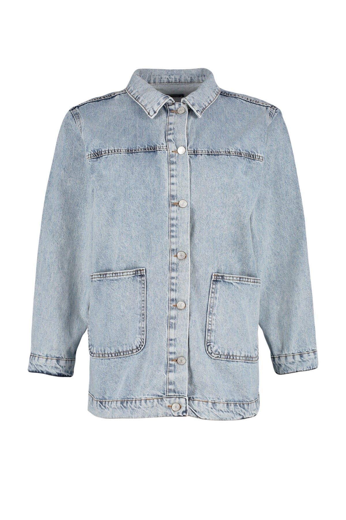 Boyfriend Denim Jacket With Light Blue Pockets Tbbss23ag00000