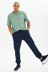 Men's Navy Blue Cargo Pocket Jogger Sports And Casual Solid Color Sweatpants 0399 Tb23ml05s0399-11