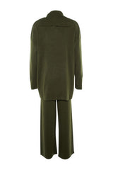 Emerald Green Collar Detailed Cardigan-pants Knitwear Suit Tctaw23us00100