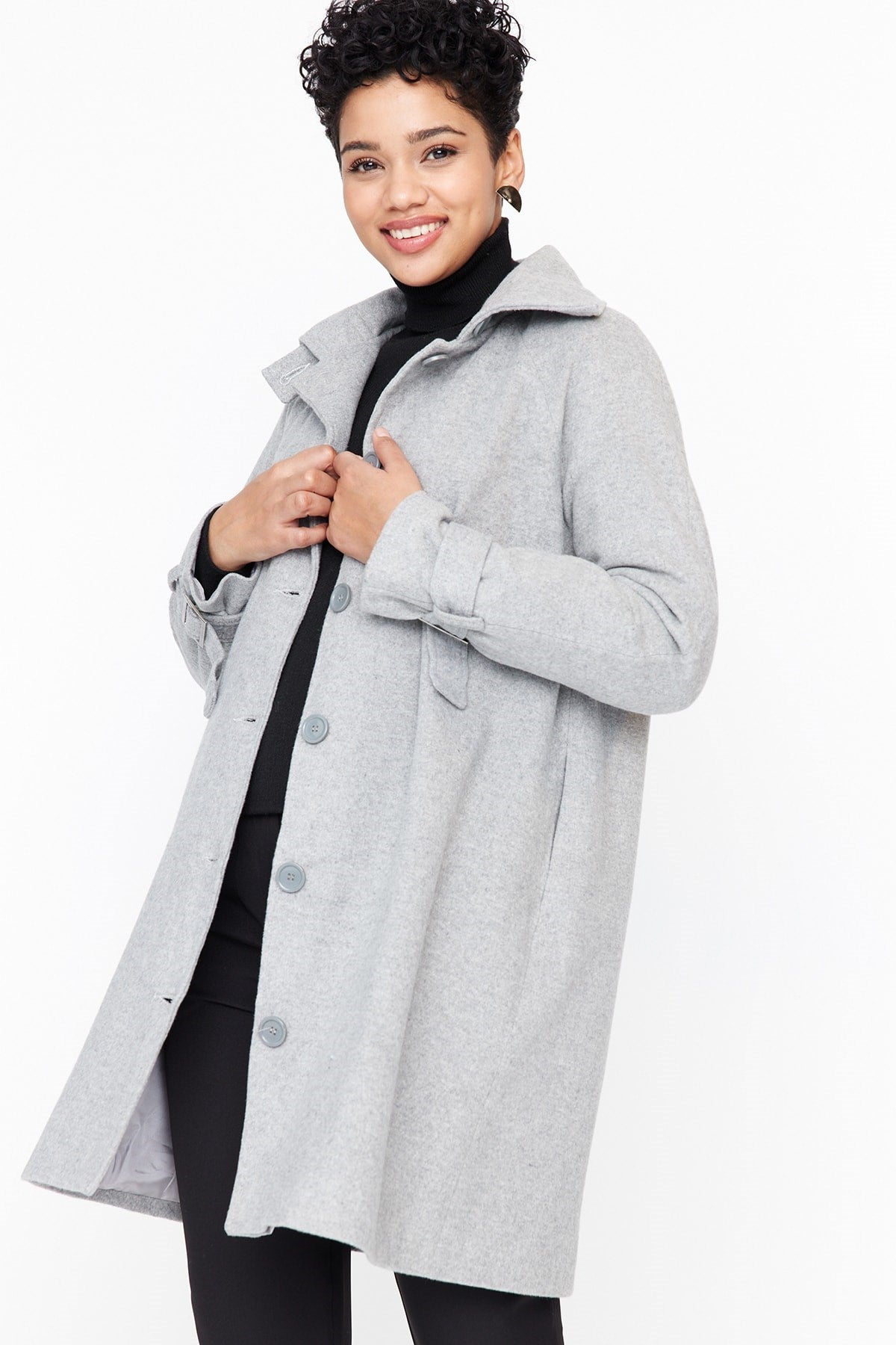 Grey Button-lined Cashmere Coat Tctaw23ab00007