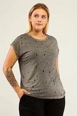 Spade Print Back Lace Oil Wash T-shirt-misty Fog Pra-1668864-905768