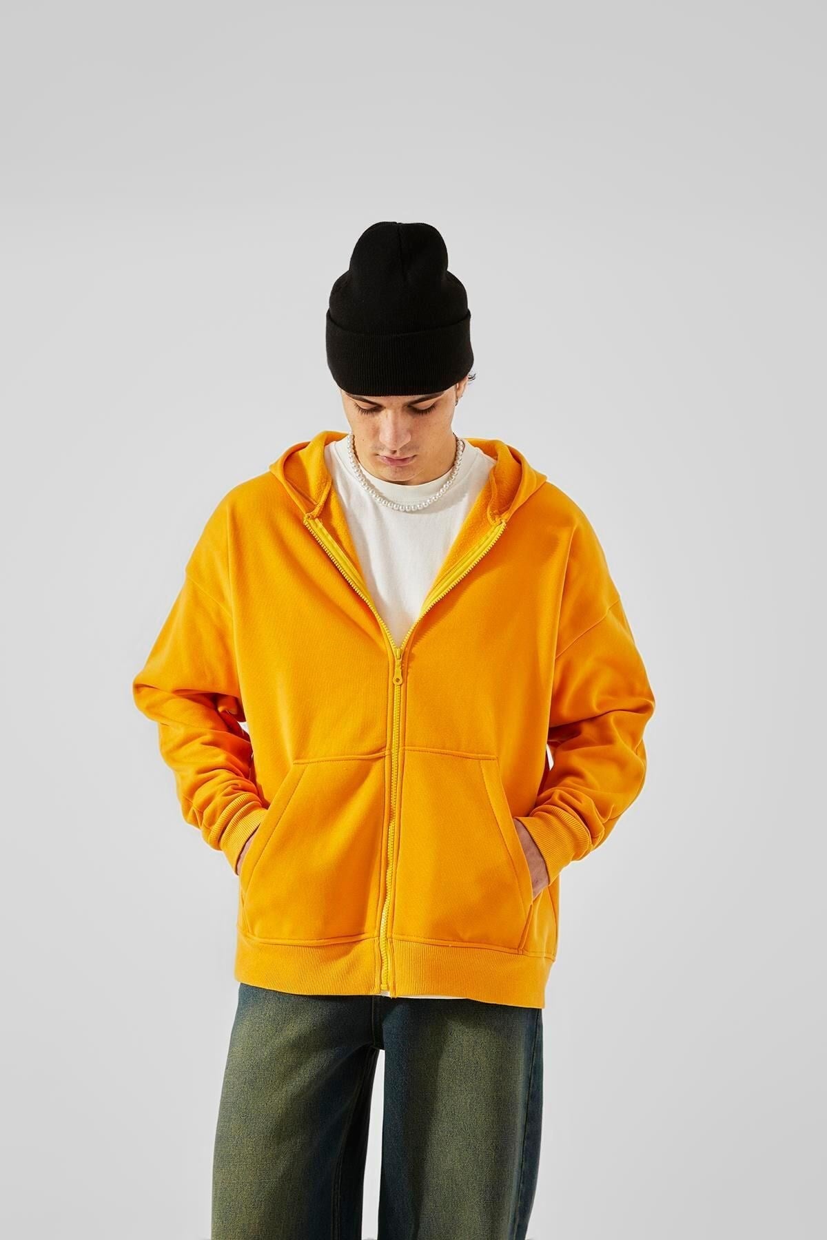 Basic Mustard Zip Hoodie Tyc28jyign170549314175381