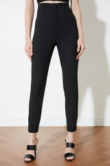 Black Cigarette Slim Leg Waist Seam Detailed Woven Pants Twoss20pl0388