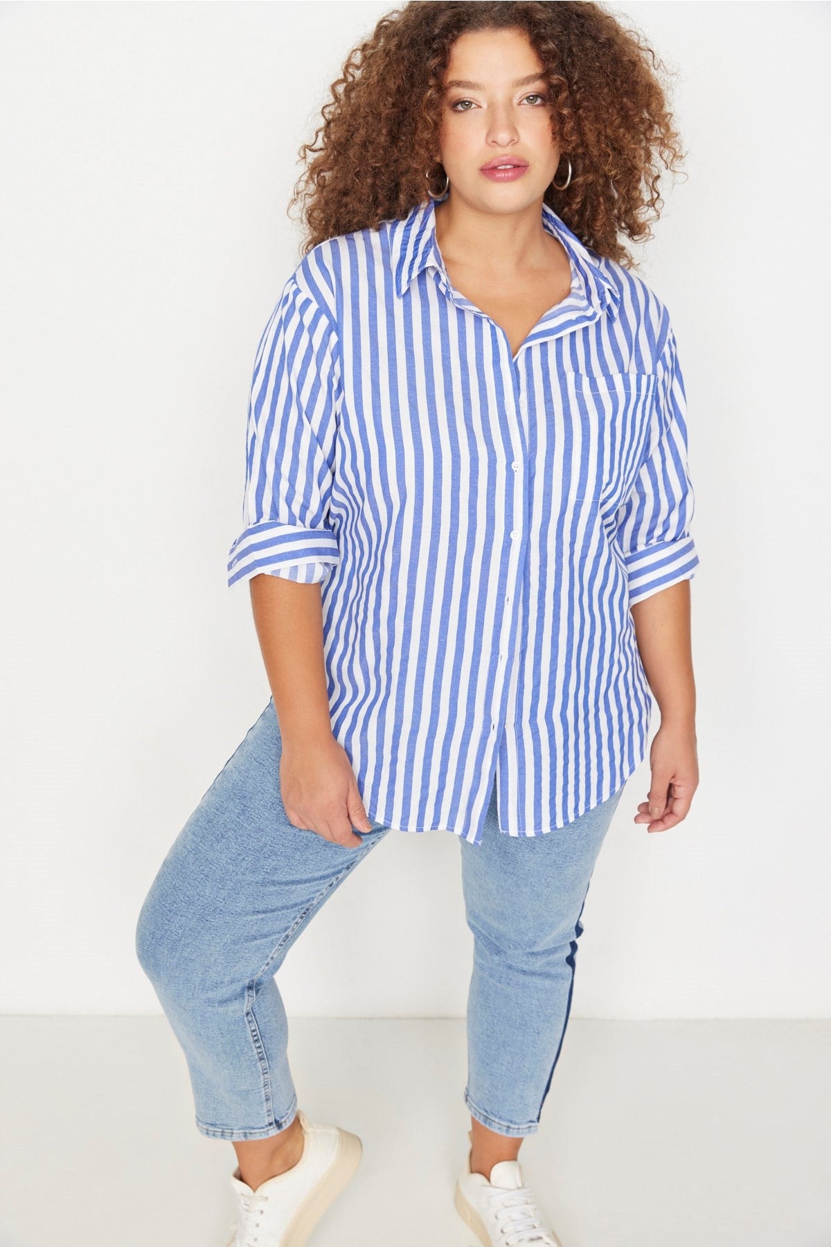 Blue Striped Oversize Woven Shirt Tbbaw23ax00022