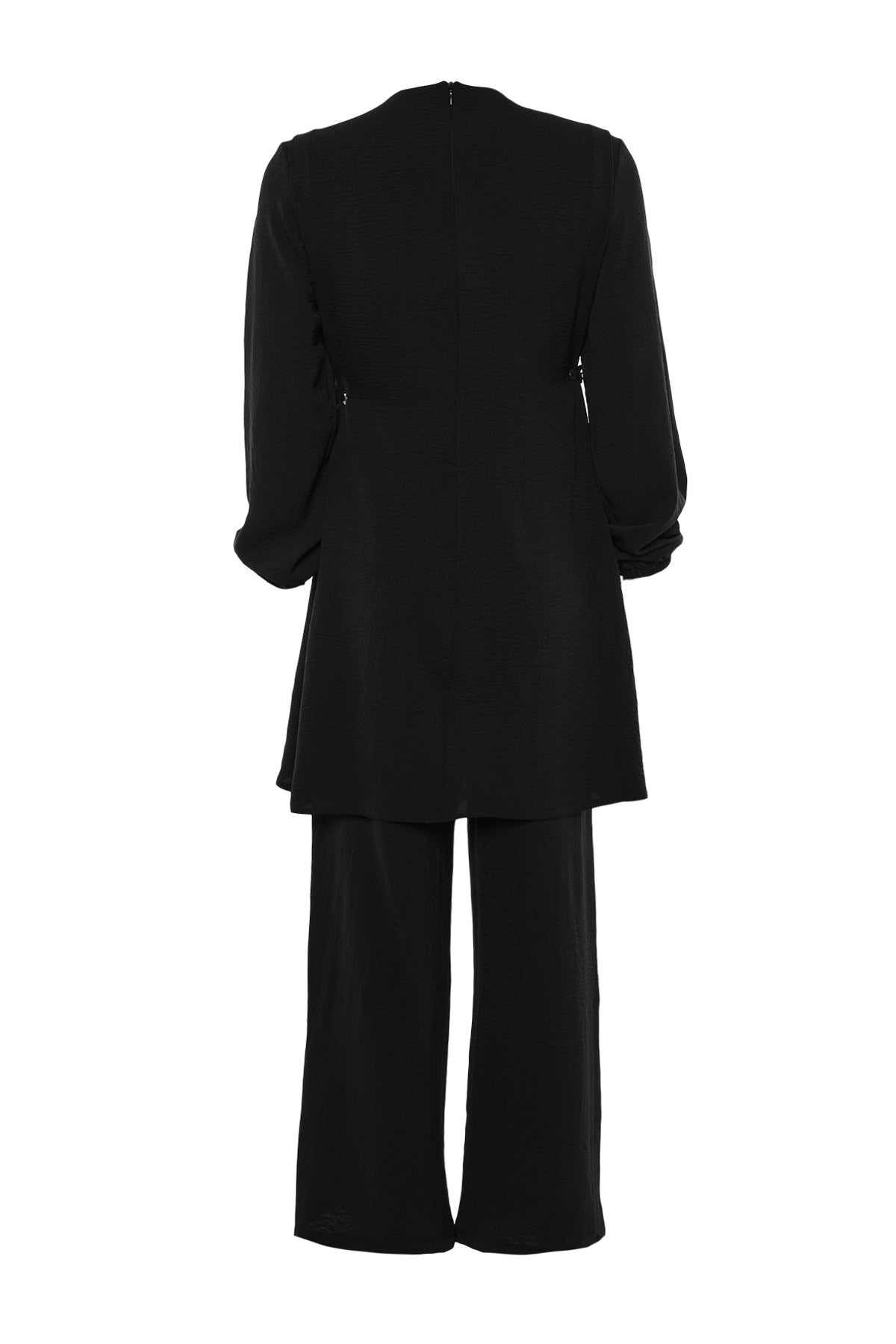 Black Eyelet Drawstring Detailed Aerobin Tunic-pants Suit Tctaw22us0092