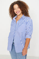 Blue Striped Oversize Woven Shirt Tbbaw23ax00022