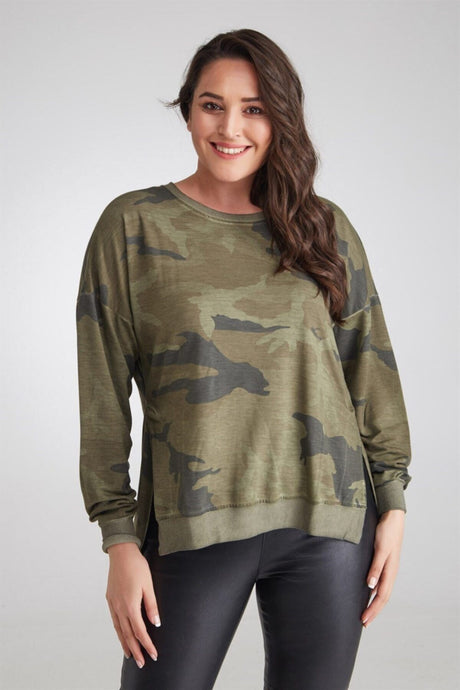 Sweat Camouflage Pattern Oil Wash Slit Khaki Pra-236354-435686