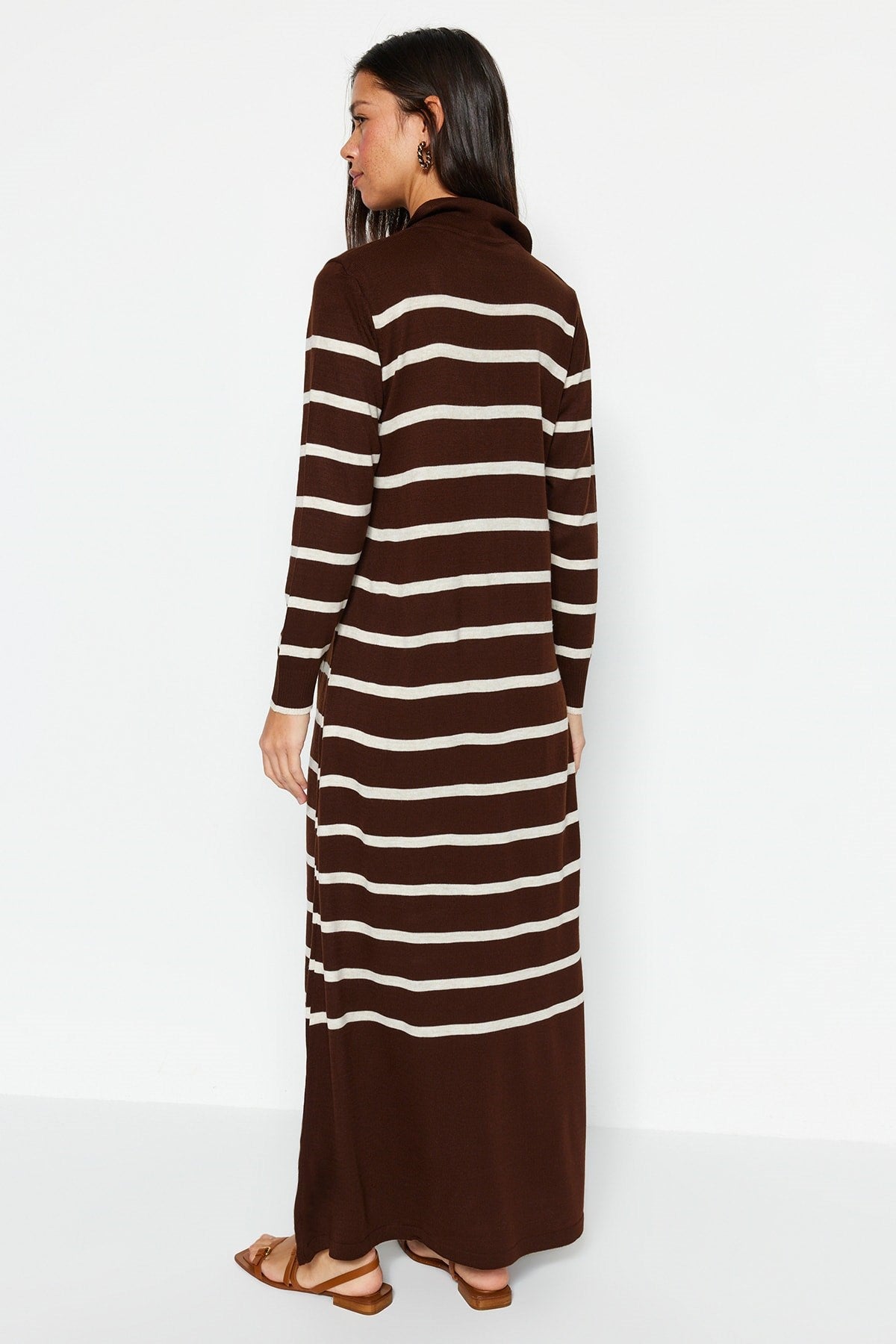 Black Polo Neck Striped Knitwear Dress Tctaw22eb0212