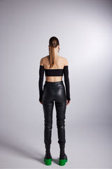 Eyelet Detailed Chunky Vegan Leather Rebel Pants With Zipper Black Hlrebelpants