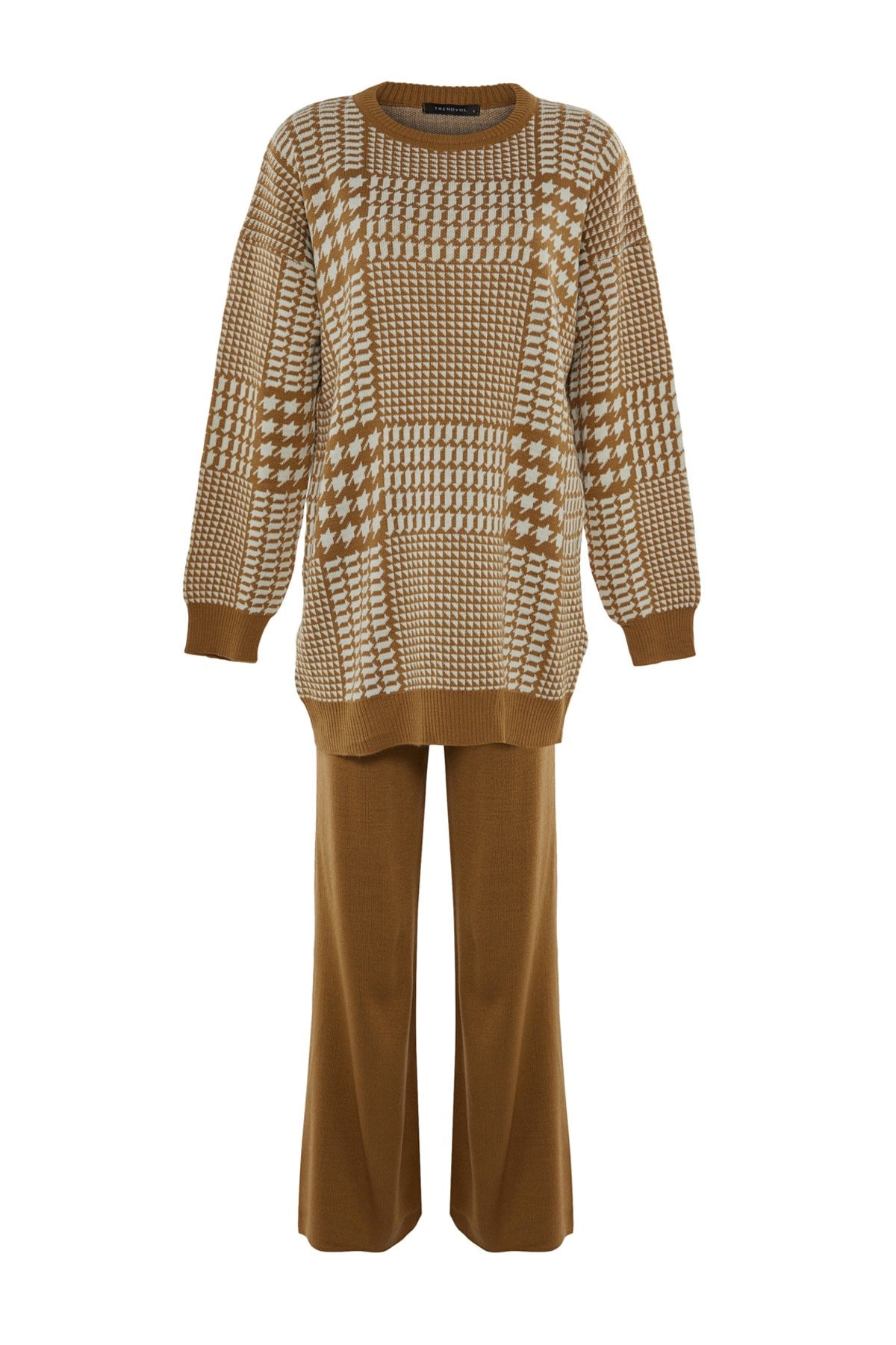 Camel Ponytail Patterned Sweatshirt-pants Knitwear Suit Tctaw23us00007