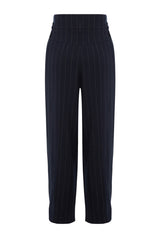 X Sagaza Studio Navy Blue Striped Leg Detailed Pants Tpraw23pl00039