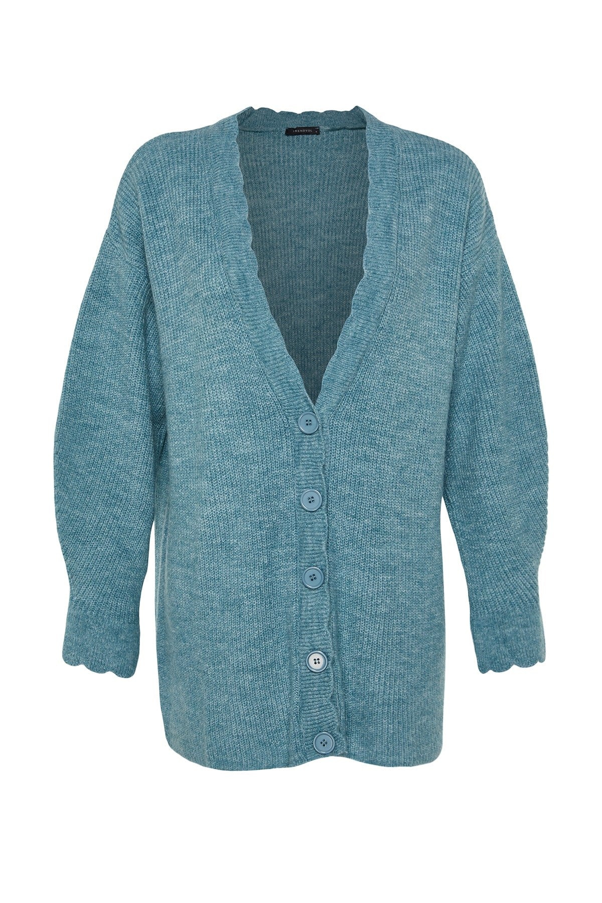 Blue V Neck Knitwear Cardigan Tctaw24th00007