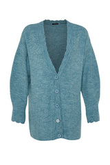 Blue V Neck Knitwear Cardigan Tctaw24th00007